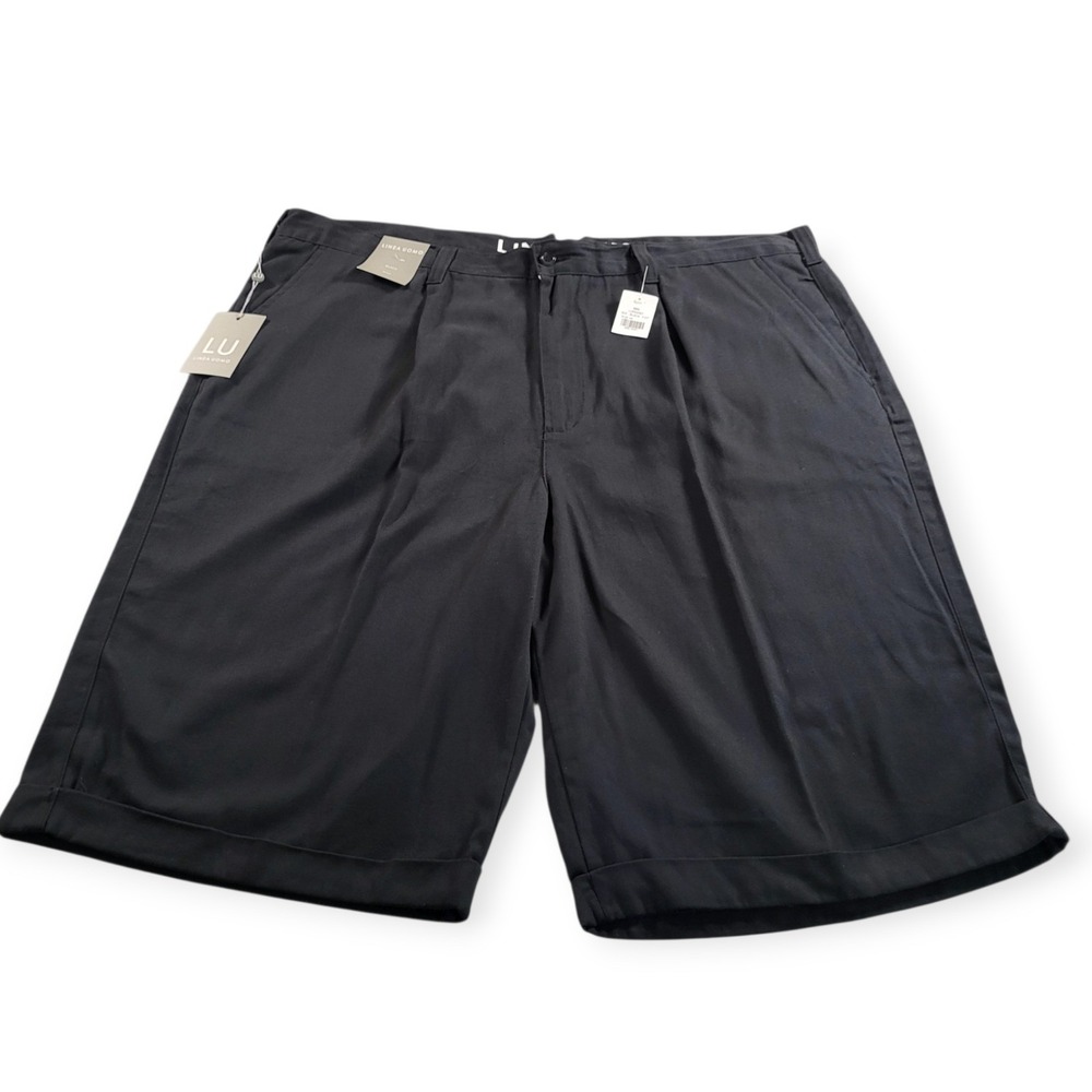 LU Linea Uomo Mens 44 NWT Neutral Pleated Cotton Twill Shorts Black Cuffed Soft